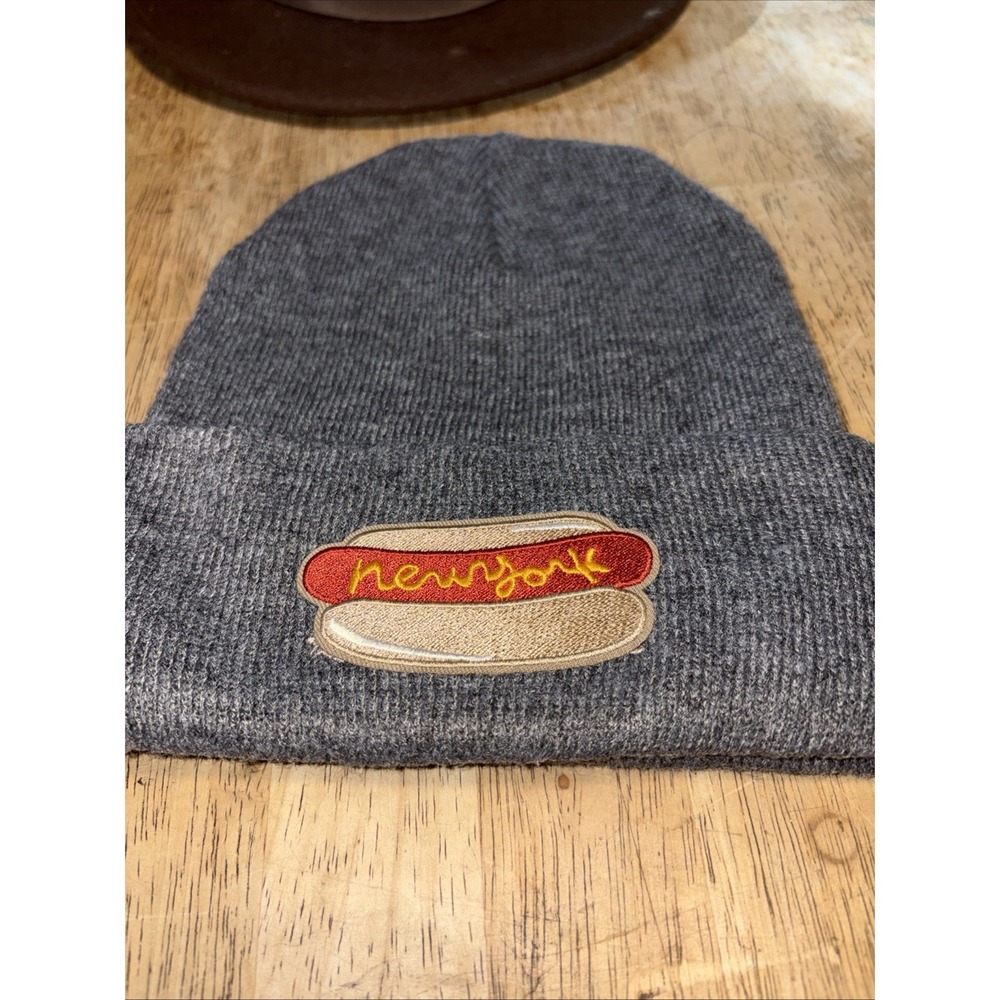 New York Hotdog NY Embroidered Beanie Cap Unisex Streetwear Knit Hat - Multiple